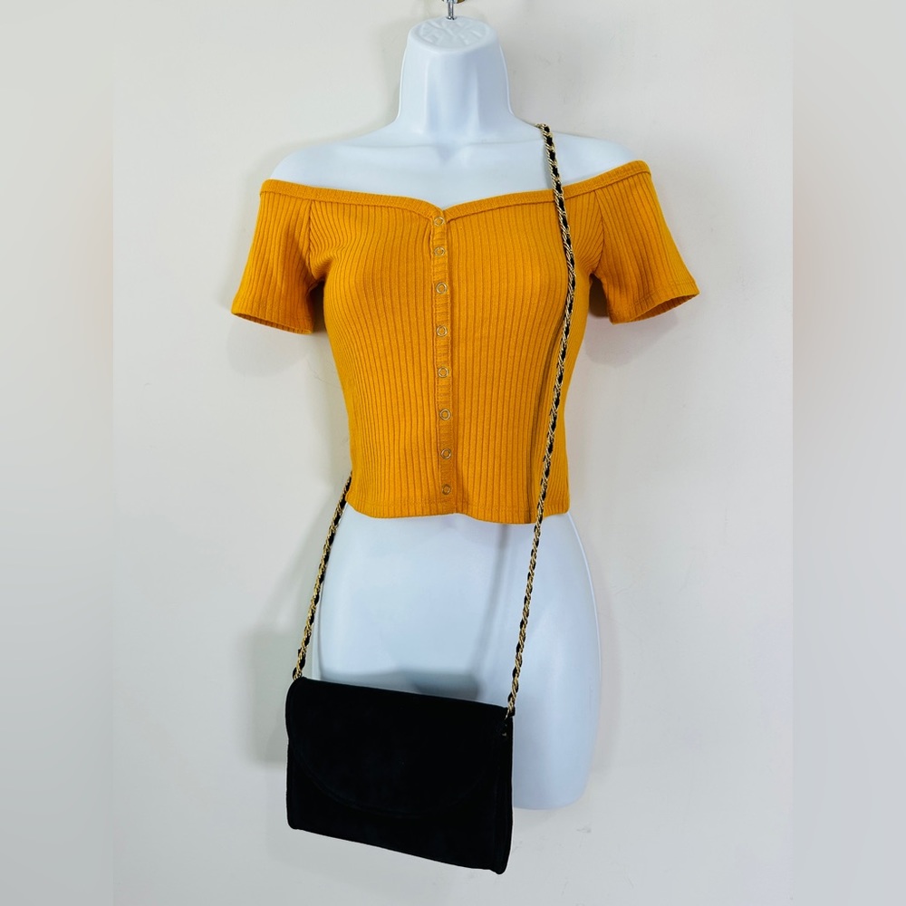 Vintage Genuine Suede Leather Crossbody / Clutch Bag W Chanel Style Chain Strap
